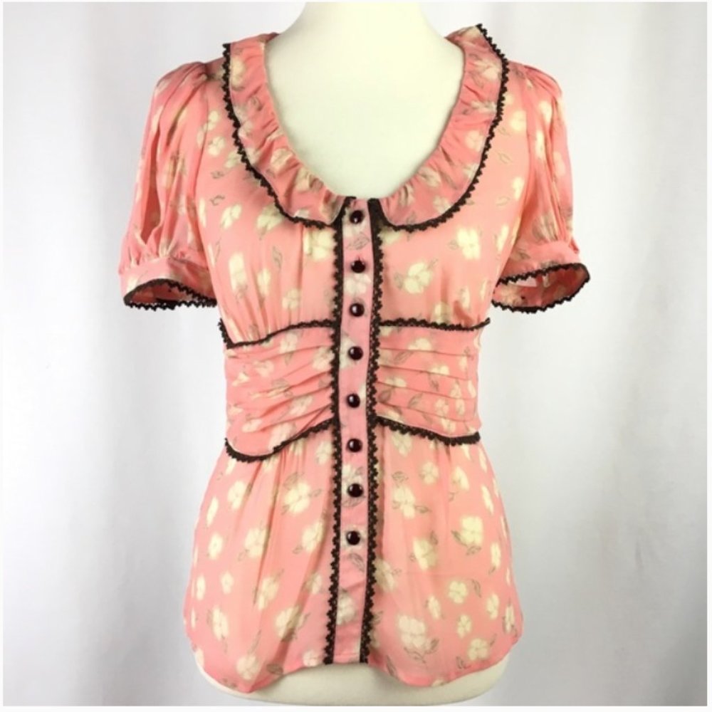 Anthropologie Odille Top Size 4 Silk Peach Pink